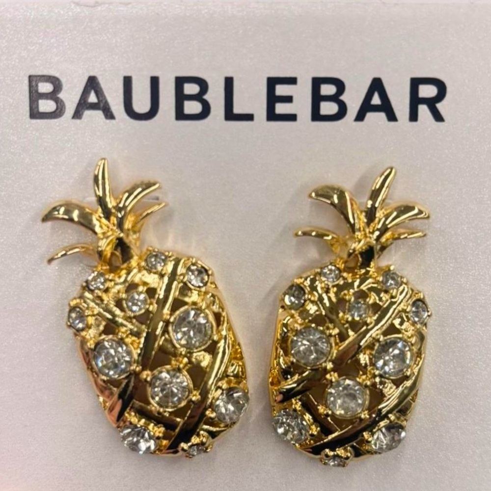BaubleBar Gold Crystal Pineapple Earrings - Picture 2 of 2